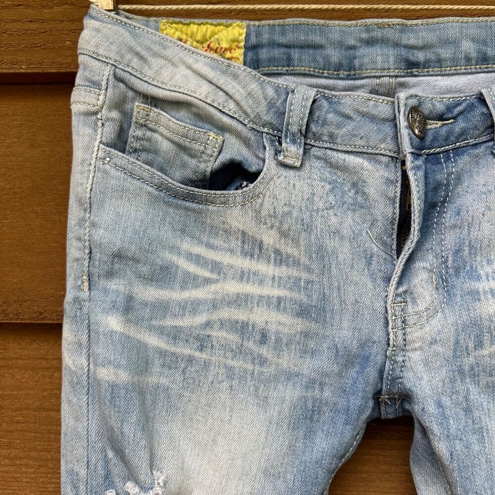 Machine Low Rise Distressed Light Blue Jeans Size 9 - Picture 5 of 11
